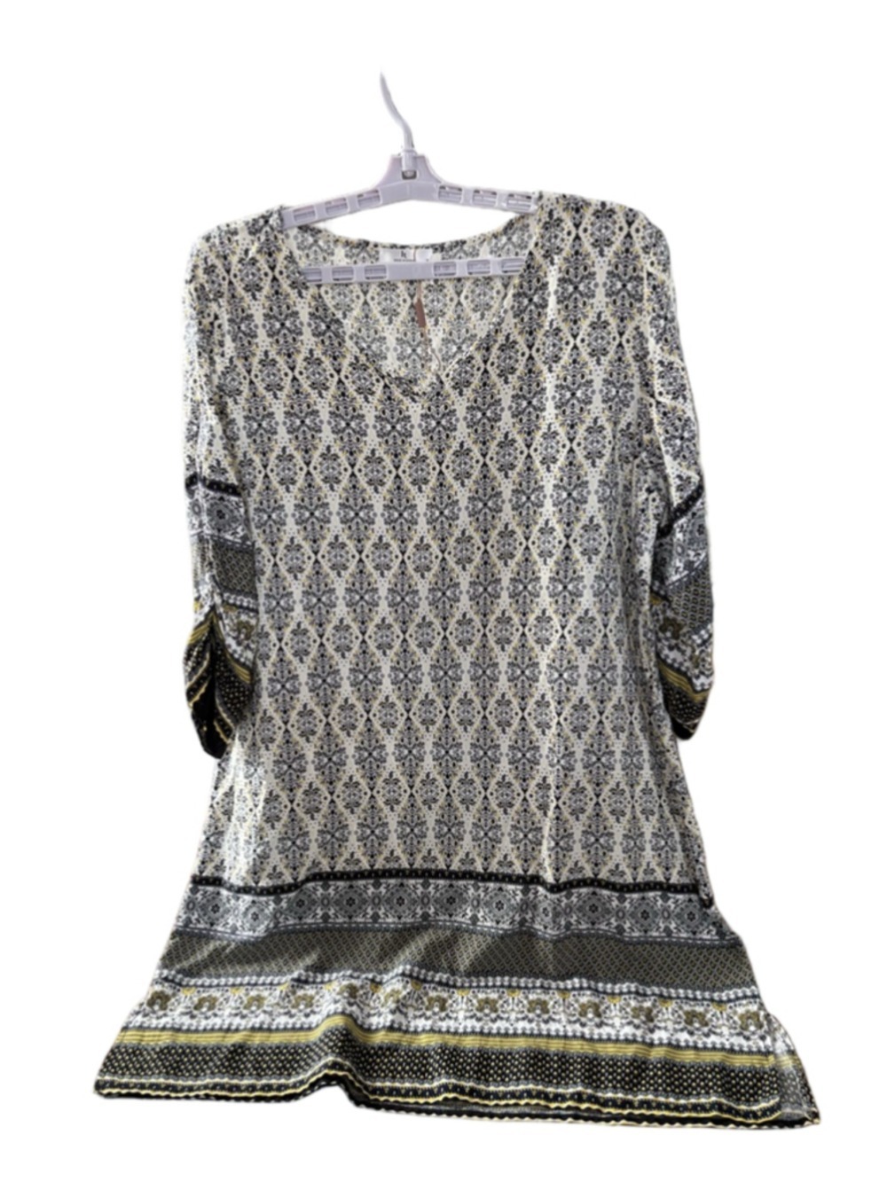 Women's Unbranded Tunic XL White Black Yellow Patterned